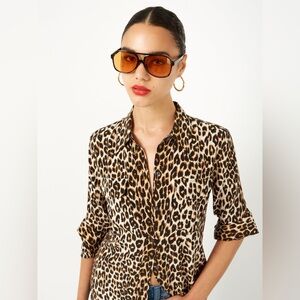 Equipment Femme Slim Signature Leopard Shirt Size L